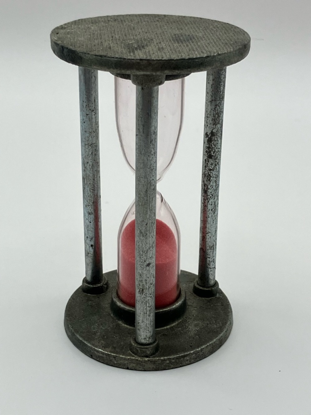 Vintage puter Metal Hourglass with Pink Sand